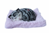Śpiący kotek na poduszce - szary pręgowany (107110)