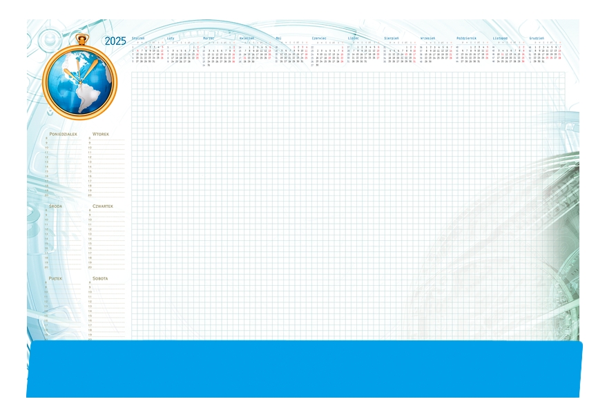 Kalendarz planer 2025, B3 z listwą - Globus (T-2-B3-1)