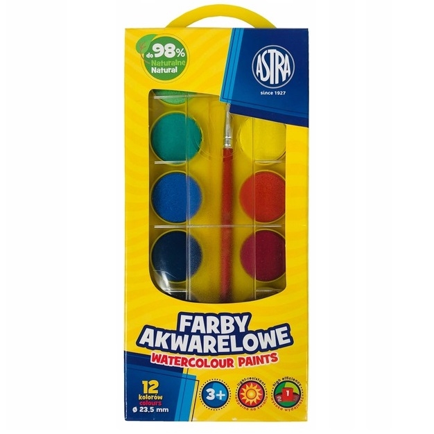 Farby akwarelowe Astra fi 23.5 mm, 12 kolorów