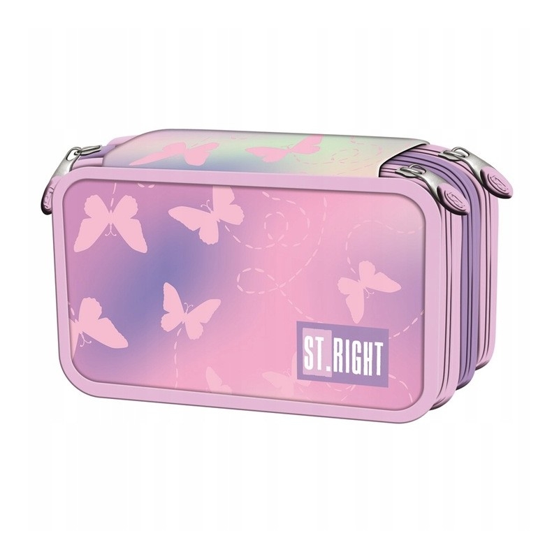 Piórnik szkolny potrójny z wyposażeniem - Pink Butterflies