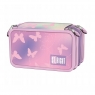 Piórnik szkolny potrójny z wyposażeniem - Pink Butterflies