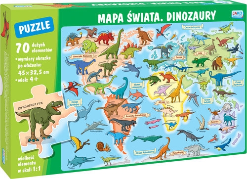 Mapa świata Dinozaury Puzzle 70 elementów