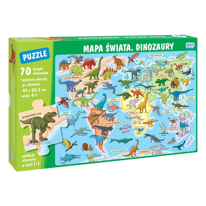 Puzzle 70: Mapa świata. Dinozaury