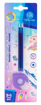 Wkłady wymazywalne niebieskie 0,6 mm + gumka do długopisów wymazywalnych i ołówków ASTRAPEN Oops! UNICORN - 2 + 1