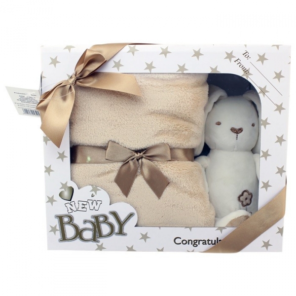 Zestaw z grzechotką New Baby Królik karmelowy (5028a)