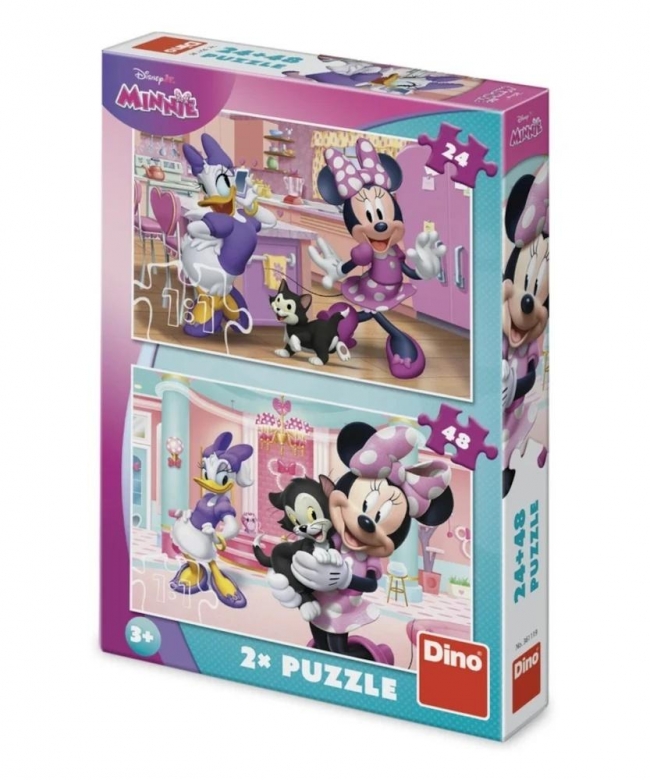 <img src='https://webimage.pl/pics/119/1/d8590878361119.jpg' style='height:440px' /> Puzzle 2-w-1 z Minnie i Daisy 24 i 48el