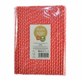 Słomki papierowe czerwone w białe kropki 144szt