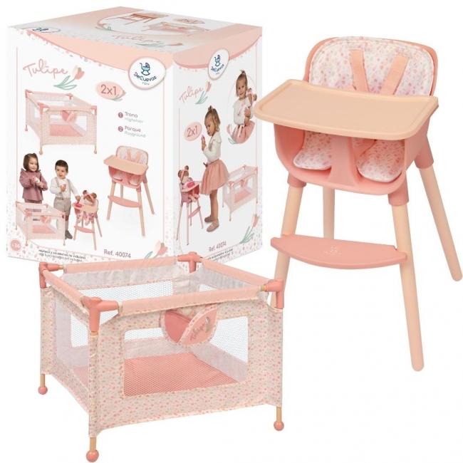 Krzesełko do karmienia i łóżeczko dla lalek 2w1