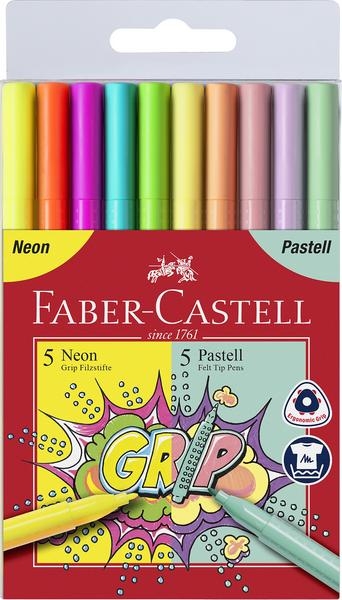 Flamastry Grip, 5 kolorów neonowych + 5 kolorów pastelowych (155312 FC)