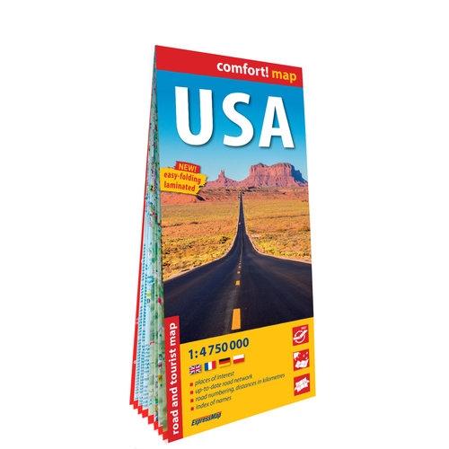 USA. Laminowana mapa samochodowo-turystyczna 1:4 - 750 000
