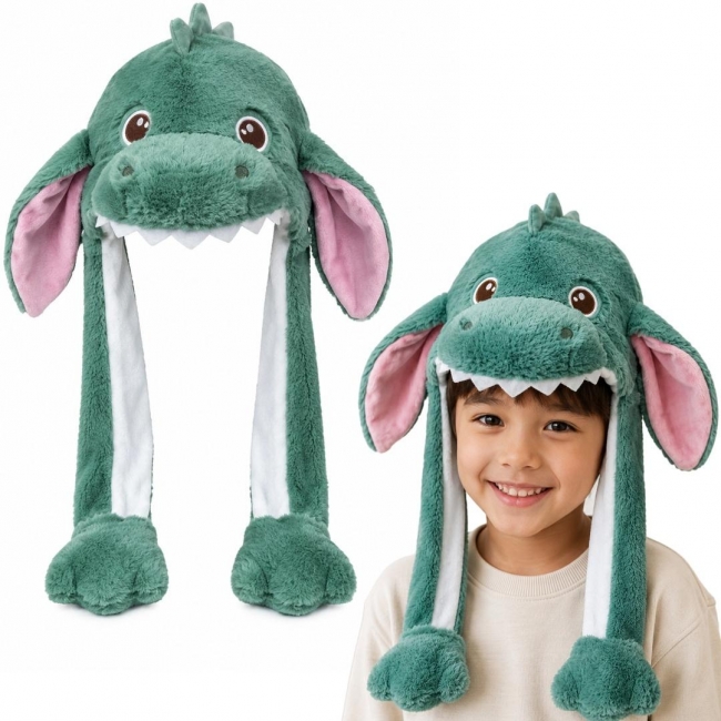 <img src='https://webimage.pl/pics/121/3/d5901353693121.jpg' style='height:440px' /> Czapka dinozaur z ruszającymi uszami