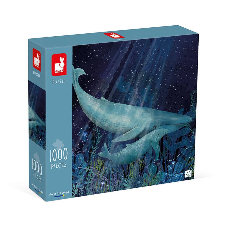 Janod, puzzle artystyczne - Wieloryby w głębinie - 1000 elementów (J02512) (Uszkodzone opakowanie)