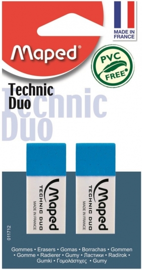 Gumka duo dwustronna biało-niebieska 2 sztuki