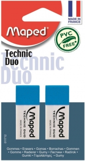 Gumka duo dwustronna biało-niebieska 2 sztuki