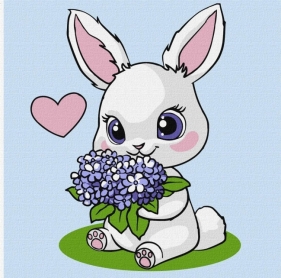 Malowanie po numerach - Króliczek z hortensjami