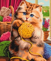 Obraz Malowanie po numerach - Kot z włóczką (BS51454)