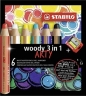 Kredki Woody Arty 3w1 6 kol + temperówka