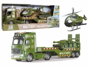 Auto z lawetą i pojazdami wojskowymi światło