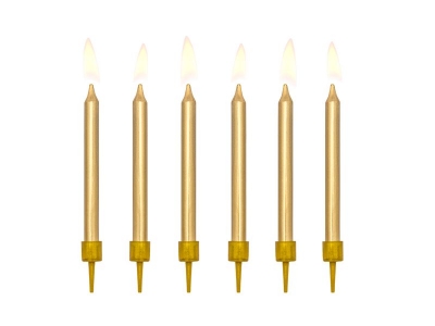 Świeczka urodzinowa Partydeco gładkie w kolorze złotym metalizowanym 6cm/6szt. (SCP-10-019ME)