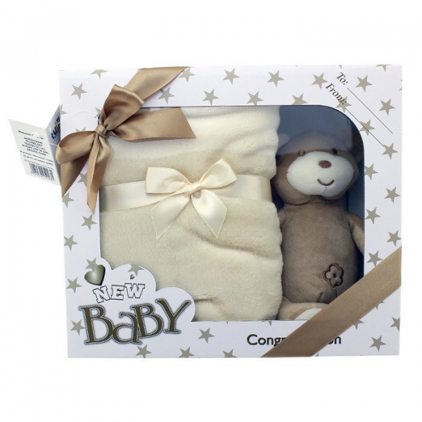 Zestaw z grzechotką New Baby Miś karmelowy (5028b)