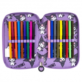 Piórnik szkolny potrójny z wyposażeniem - Kuromi Violet