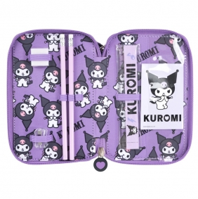 Piórnik szkolny potrójny z wyposażeniem - Kuromi Violet