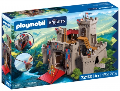 <img src='https://webimage.pl/pics/129/1/d4008789721129.jpg' style='height:440px' /> Playmobil Duży zamek rycerzy herbu Lew 72112