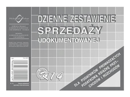 Dzienne zestawienie sprzedaży udokumentowanej ksiązką przychodów i rozchodów K14