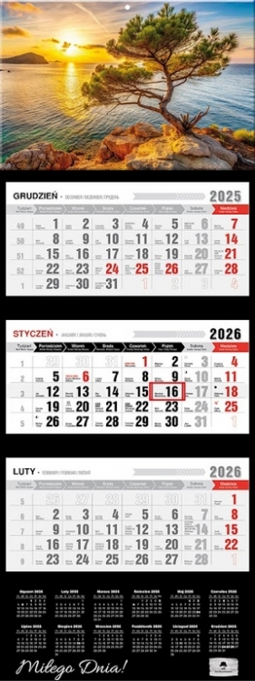 Kalendarz 2026 trójdzielny premium - Zachód słońca