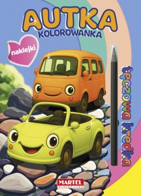 Kolorowanka z kredką tęczową i naklejkami. Autka - Katarzyna Salamon