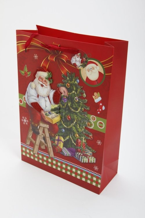 Torebka świąteczna 3D pionowa średnia Święty Mikołaj