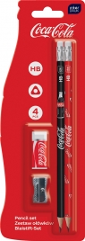 Zestaw ołówków 2 szt. + gumka + temperówka metalowa Coca-Cola