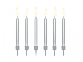 Świeczka urodzinowa Partydeco gładkie w kolorze srebrnym metalizowanym 6cm/6szt. (SCP-10-018ME)