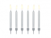 Świeczka urodzinowa Partydeco gładkie w kolorze srebrnym metalizowanym 6cm/6szt. (SCP-10-018ME)