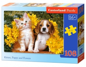 Puzzle Kitten, Puppy and Flowers 108 elementów (010134)