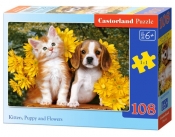 Puzzle Kitten, Puppy and Flowers 108 elementów (010134)