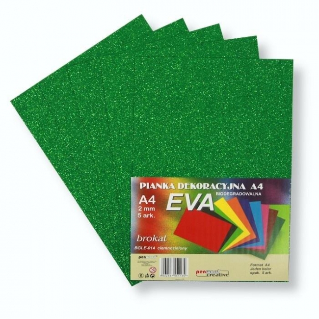 Pianka brokatowa A4 Eva zielona biodegrad. 5szt
