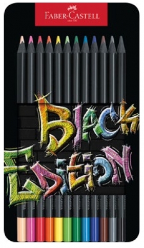 Faber-Castell, kredki trójkątne w metalowym opakowaniu - Black Edition, 12 kolorów (116413 FC)