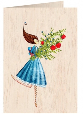Karnet drewniany C6 + koperta Kobieta z kwiatami