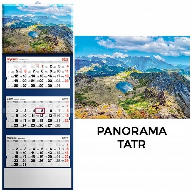 <img src='https://webimage.pl/pics/137/1/d5901421111137.jpg' style='height:440px' /> Kalendarz 2026 trójdzielny panorama tatr