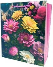 Torebka ozdobna matowa 26x32x12cm Kwiaty