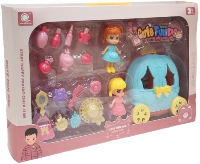 Kareta z dwiema laleczkami i akcesoriami