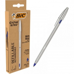 Długopis BIC Cristal Re'new Metal niebieski + 2 wkłady