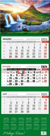 Kalendarz 2024 trójdzielny Wodospad