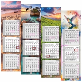 Kalendarz 2026 trójdzielny wąski płaski mix