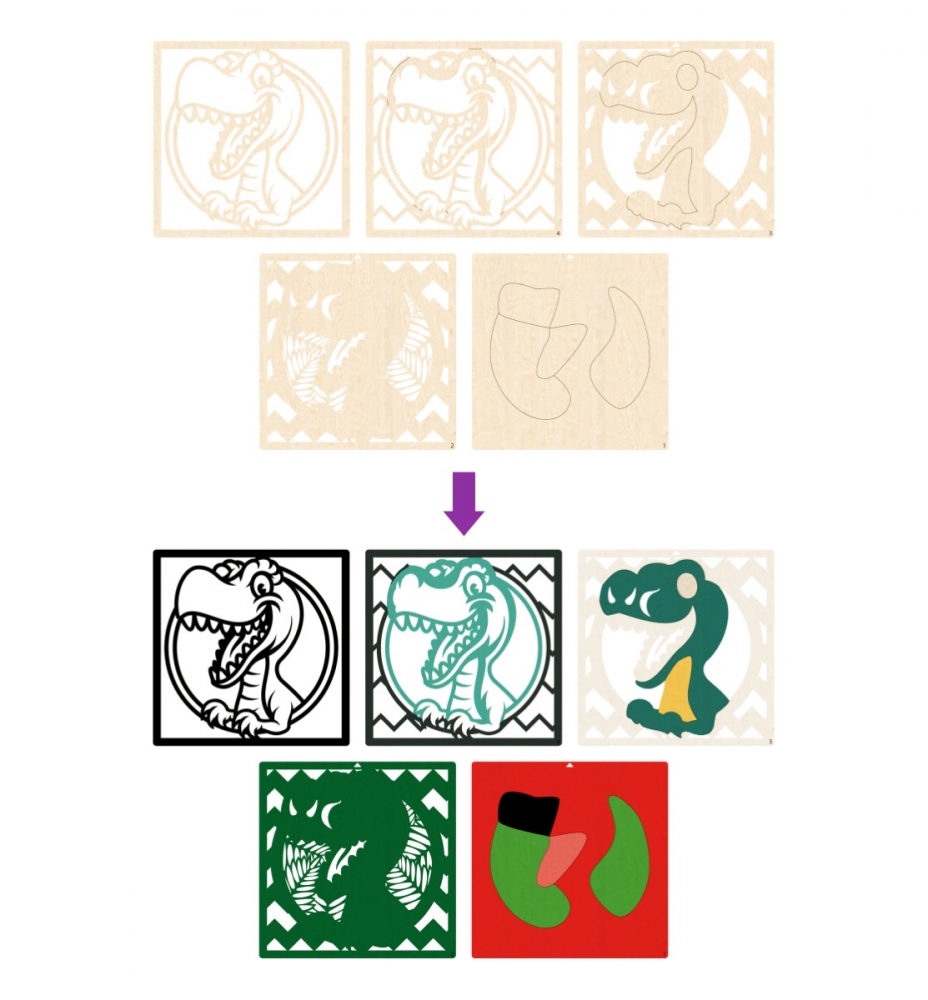 Zestaw do tworzenia obrazów z drewna - dinozaur