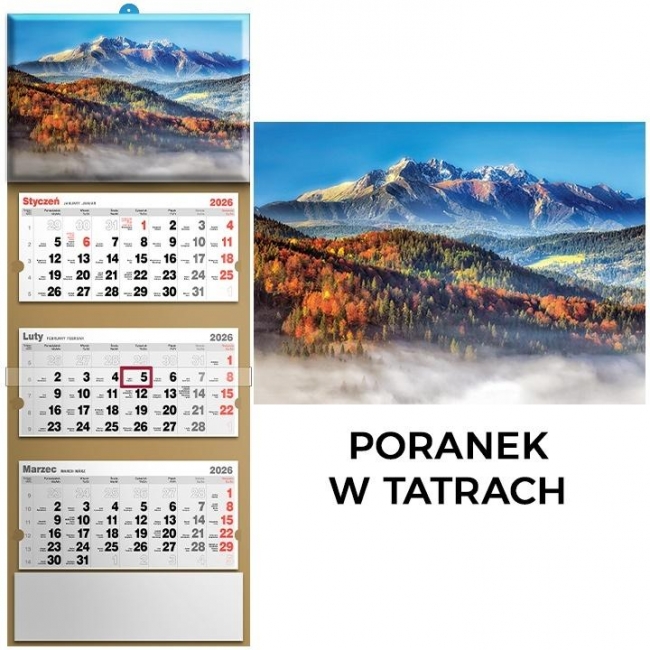 <img src='https://webimage.pl/pics/144/1/d5901421111144.jpg' style='height:440px' /> Kalendarz 2026 trójdzielny poranek w tartrach