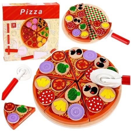 Krojenie pizzy na rzepy z nożem i deską