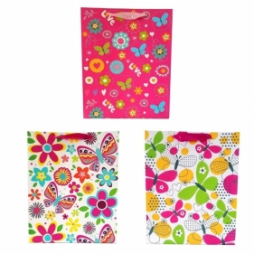 Torebka prezentowa uniwersalna L Kwiaty motyle MIX