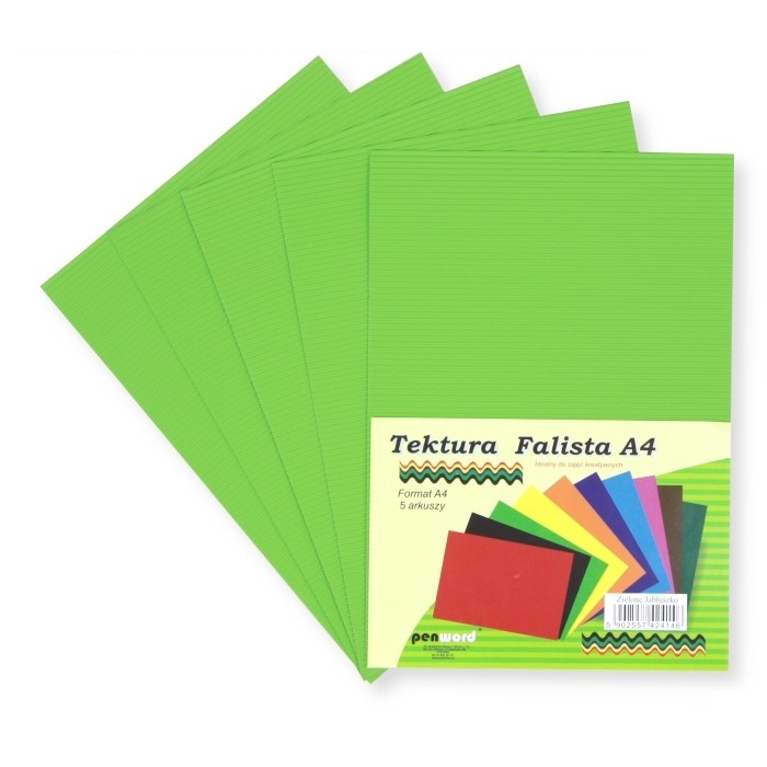 Tektura A4 falista zielone jabłuszko 5szt